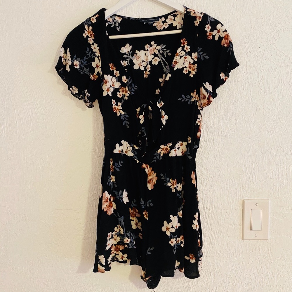 American Eagle Black Floral Romper